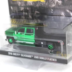Green Chrome Chase Unit ~ 1/64 2016 Chevrolet Silverado 3500 Flatbed Dually, White, B&B Toys Exclusive