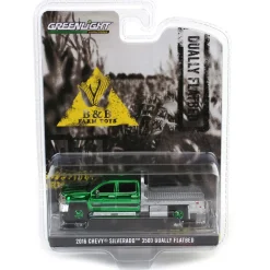 Green Chrome Chase Unit ~ 1/64 2016 Chevrolet Silverado 3500 Flatbed Dually, Blue, B&B Toys Exclusive