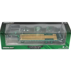 Green Chrome Chase Unit ~ 1/64 Lime Green Gooseneck Trailer with Red & White Conspicuity Stripes, Hobby Exclusive
