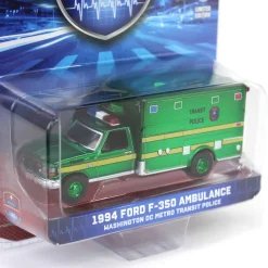 Green Chrome Chase Unit ~ 1/64 1994 Ford F-350 Ambulance, Washington DC Metro Transit Police, First Responders, Hobby Exclusive