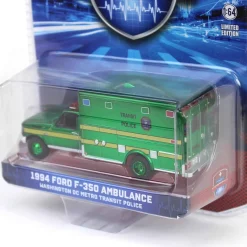 Green Chrome Chase Unit ~ 1/64 1994 Ford F-350 Ambulance, Washington DC Metro Transit Police, First Responders, Hobby Exclusive