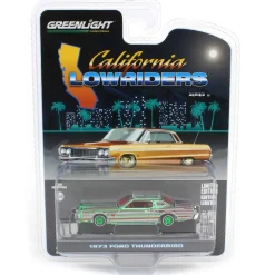 Green Chrome Pinstriped Chase ~ 1/64 1973 Ford Thunderbird, Red Custom, California Lowriders Series 6