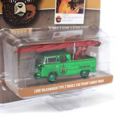 Green Chrome Super Chase ~ 1/64 1968 Volkswagen Type 2 Double Cab Pickup Ladder Truck, Smokey Bear Series 4