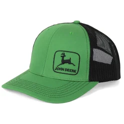 Green John Deere Offset Logo Hat with Black Stitching & Black Mesh Back