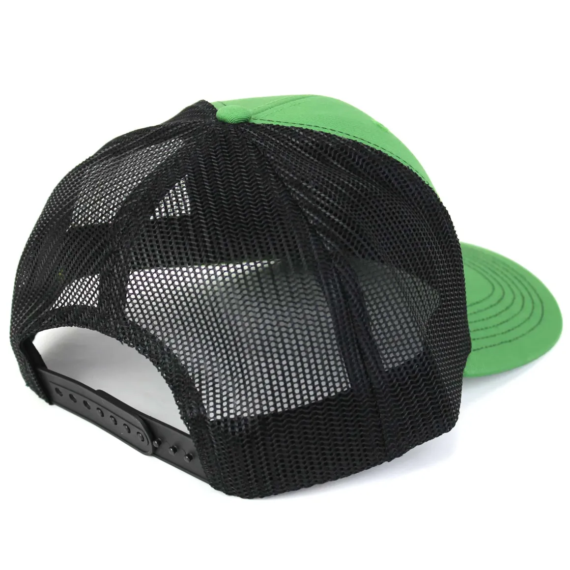Green John Deere Offset Logo Hat with Black Stitching & Black Mesh Back