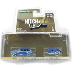 Green Machine ~ 1/64 1942 Ford Fordor Super Deluxe with Tear Drop Trailer, Hitch & Tow Series 30