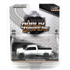 Green Machine ~ 1/64 2020 Ram 3500 Laramie Dually, Bright White & Billet Silver, Dually Drivers Series 14