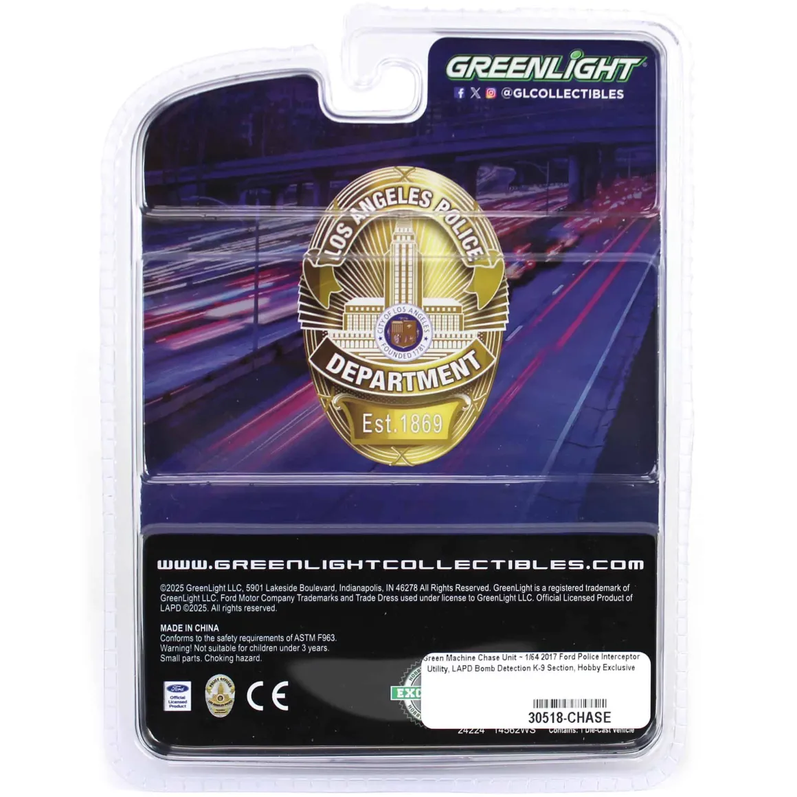 Green Machine Chase Unit ~ 1/64 2017 Ford Police Interceptor Utility, LAPD Bomb Detection K-9 Section, Hobby Exclusive