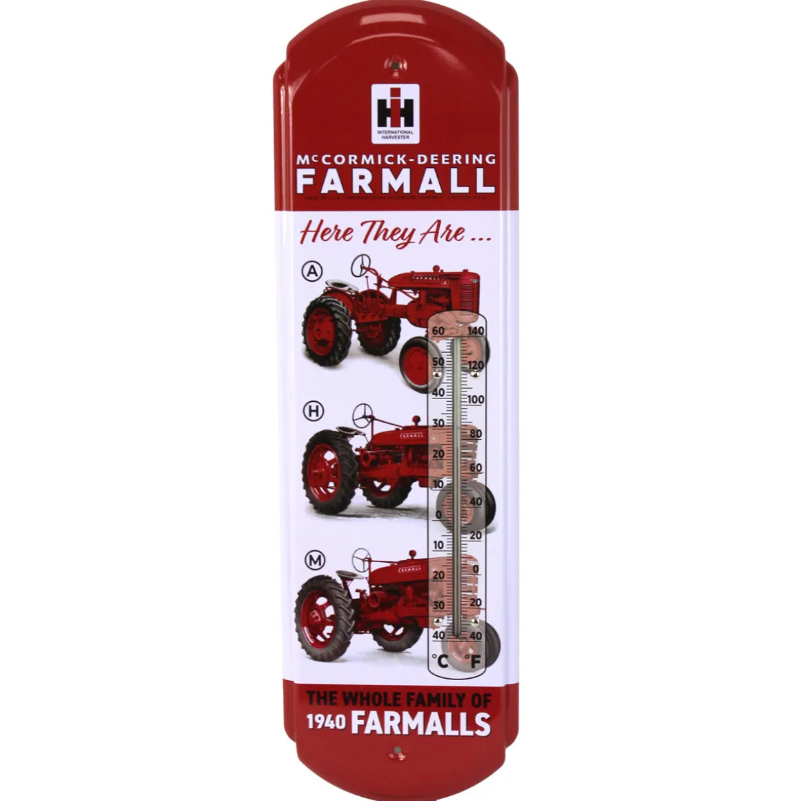 IH Family of Farmalls (A, H & M) Metal Thermometer, 5.125in x 17.375in