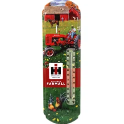 IH Farmall C Tractor in Farm Scene Metal Thermometer, 5.125in x 17.375in