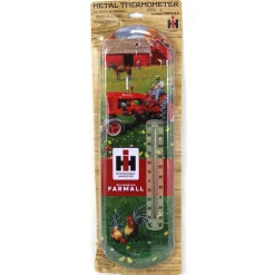 IH Farmall C Tractor in Farm Scene Metal Thermometer, 5.125in x 17.375in