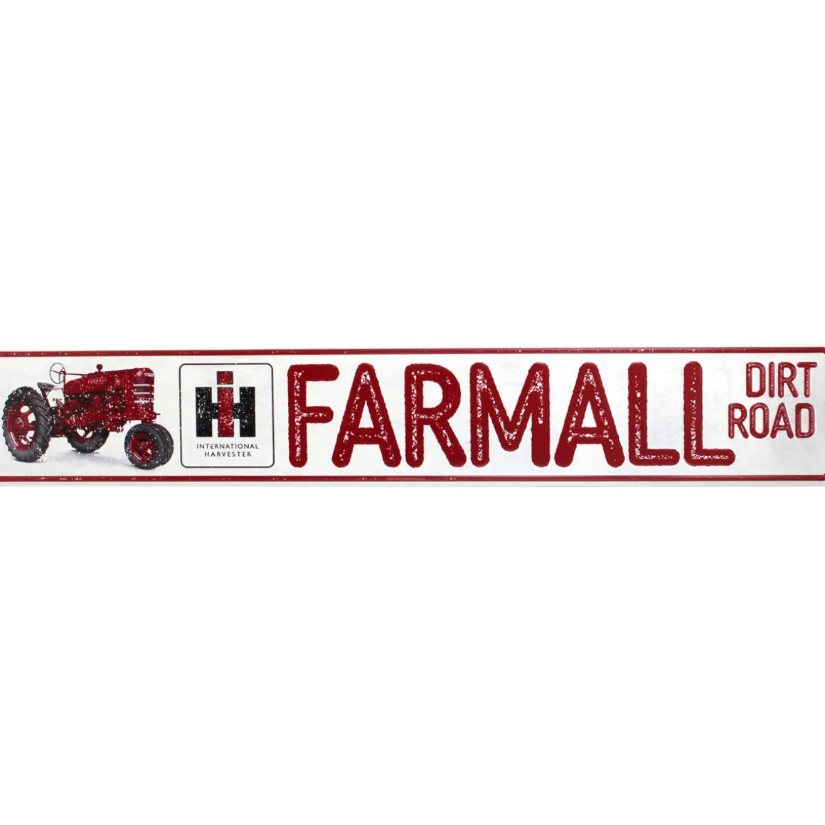 IH Farmall M Dirt Road Embossed Metal Street Sign with Distressed Finish, 36in x 6in