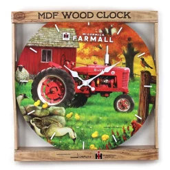 IH Farmall Super M Tractor in Farm Scene MDF Clock, 13.5in Round