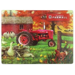IH Farmall Super M Tractor with Animals Glass Cutting Board, 15.5in x 11.75in
