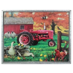 IH Farmall Tractor with Animals MDF Wood Sign in Metal Frame, 20in x 16in