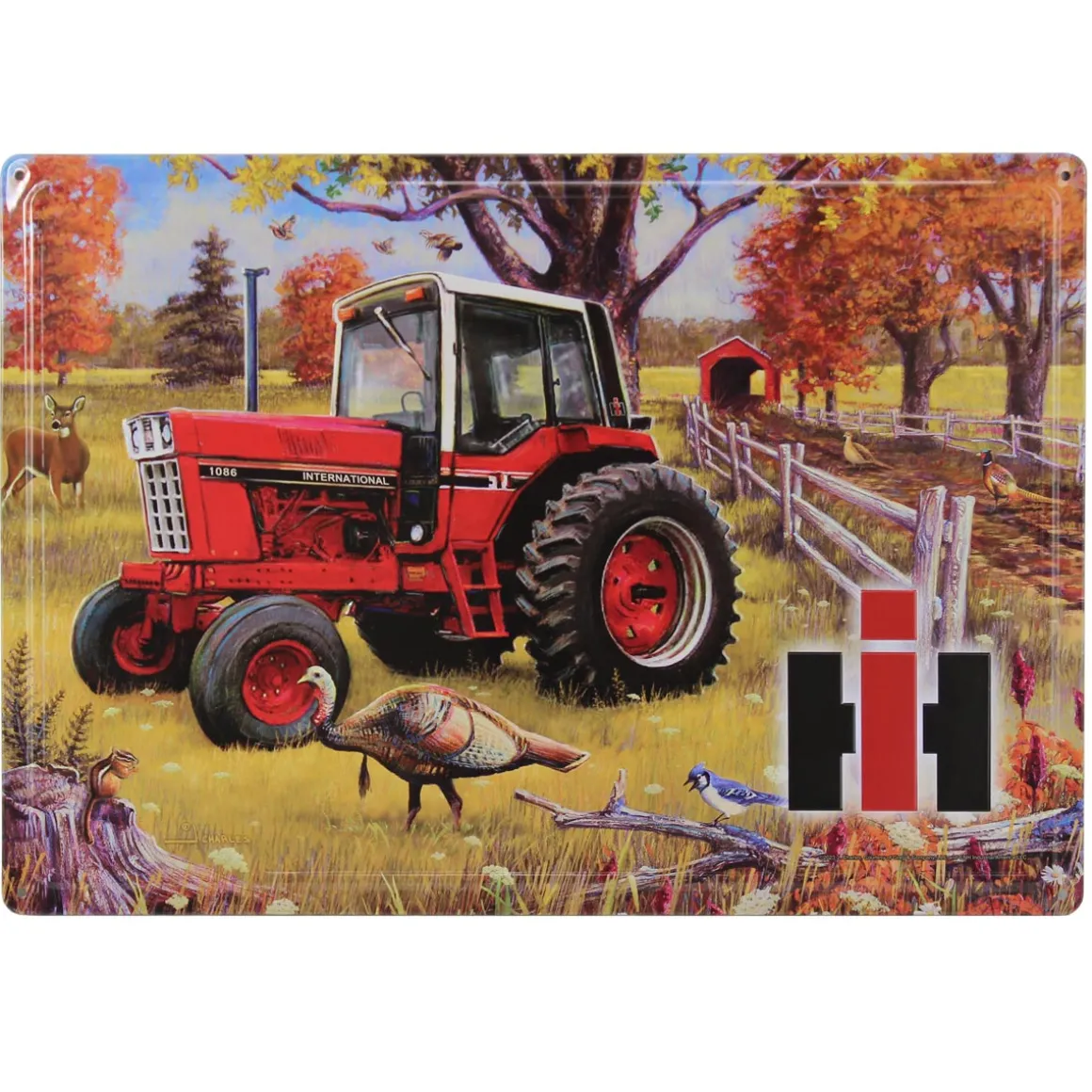 IH International 1086 Cab Tractor with Wildlife Embossed Metal Sign, 16.75in x 12in