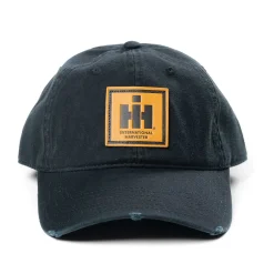IH Leather Emblem Black Distressed Hat