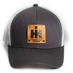 IH Logo Leather Riveted Emblem Gray Cap with White Mesh