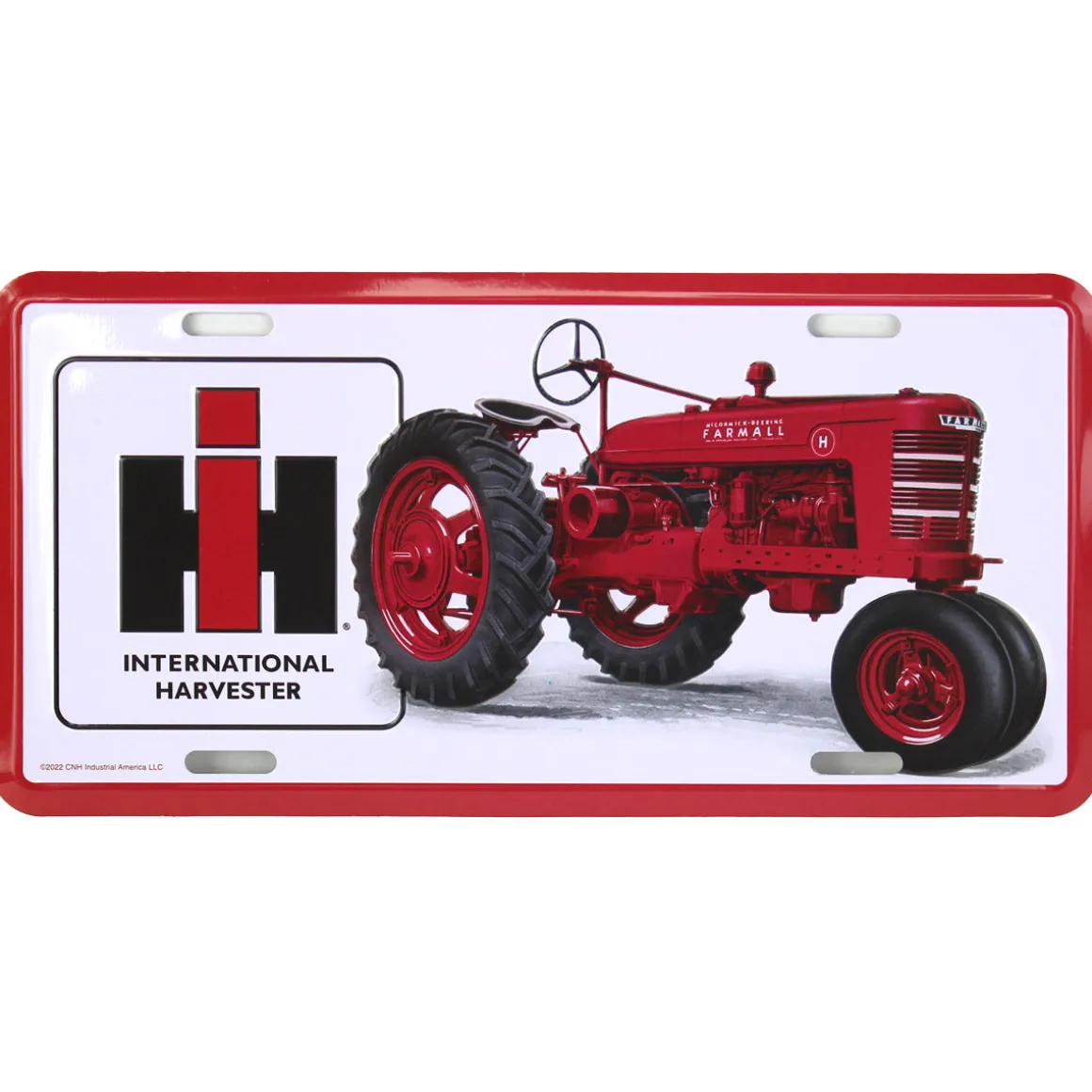 IH Logo with IH Farmall H Tractor Metal License Plate, 11.875in x 6in