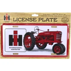 IH Logo with IH Farmall H Tractor Metal License Plate, 11.875in x 6in