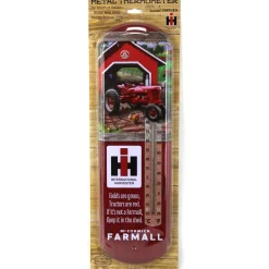 IH McCormick Farmall H Tractor Scene Metal Thermometer, 5.125in x 17.375in