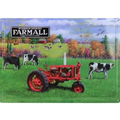 IH McCormick-Deering Farmall Tractor with Cows Embossed Metal Sign, 16.75in x 12in