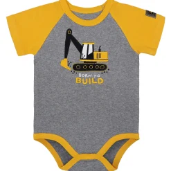 Infant John Deere Construction Gray & Yellow Born to Build Short Sleeve Onesy