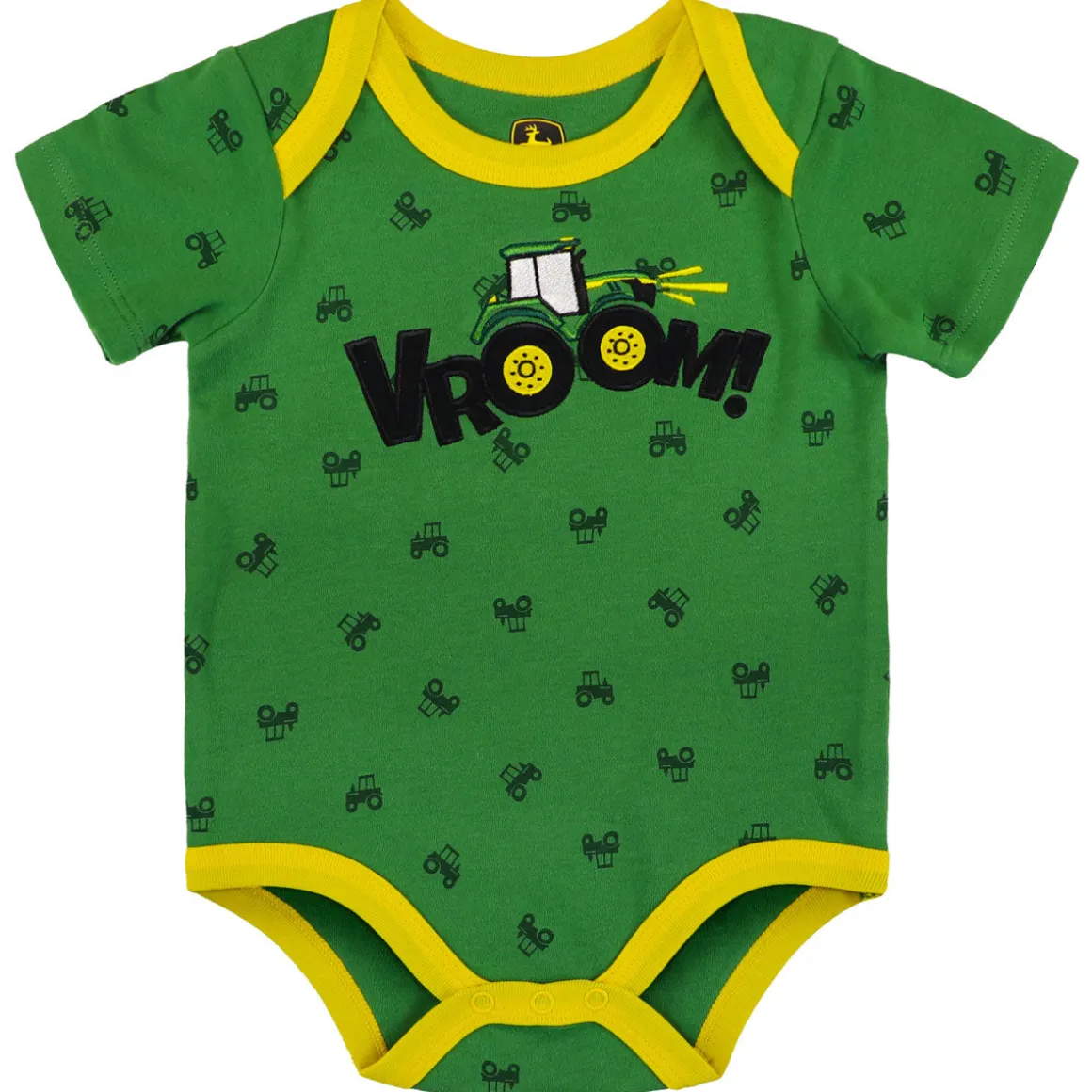 Infant John Deere Green & Yellow Vroom! Short Sleeve Onesy