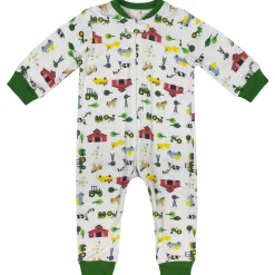 Infant John Deere White & Green Farmland Zip-Up Coverall Long Sleeve Onesy