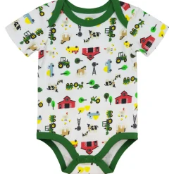 Infant John Deere White & Green Farmland Short Sleeve Onesy