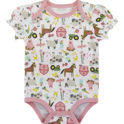 Infant John Deere White & Pink Farm Elements Short Sleeve Onesy