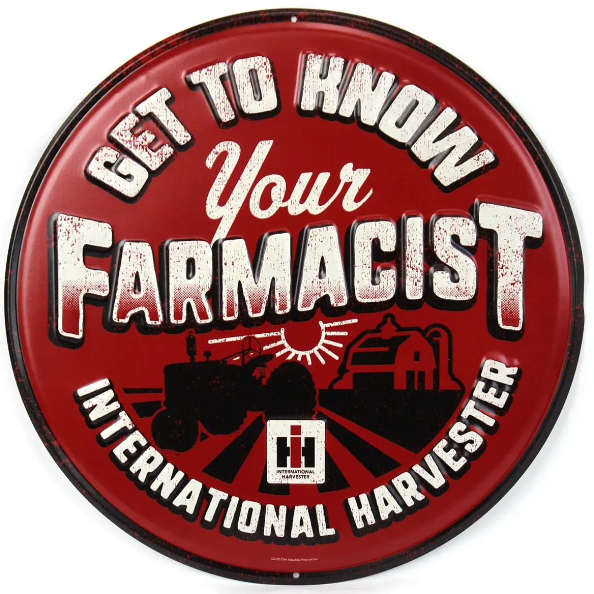 International Harvester "Get to Know Your Farmacist" Tin Sign, 16in x 16in