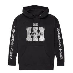 International Harvester Weathered Distressed Logo Black Pullover Hooded Sweatshirt