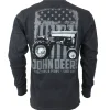 John Deere American Flag Charcoal Gray Longsleeve T-Shirt