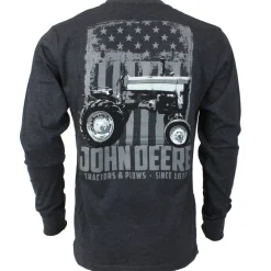 John Deere American Flag Charcoal Gray Longsleeve T-Shirt