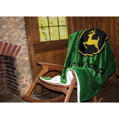 John Deere Logo 50in x 70in Fleece Sherpa Throw Blanket