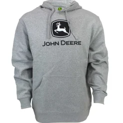 John Deere Modern Logo Light Heather Gray Hooded Sweatshirt