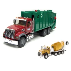 Kit ~ 1/16 Bruder MACK Granite Garbage Truck + 1/64 Diecast Masters CAT CT660 McNeilus Concrete Mixer
