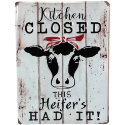 Kitchen Closed Vertical Embossed 12" x 16" Metal Sign