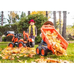 Kubota M135GX Pedal Backhoe w/ Front Loader, Rear Excavator & Trailer