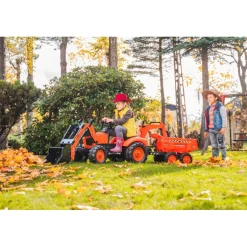 Kubota M135GX Pedal Backhoe w/ Front Loader, Rear Excavator & Trailer