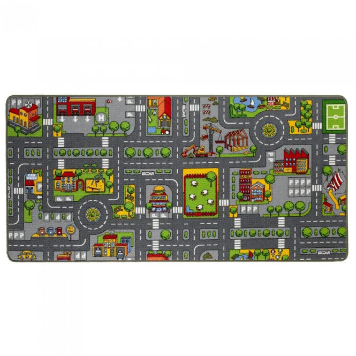 Large Street Play Carpet with Education Roads, City & Buildings - 52.4in x 37.4in