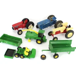 Lot of (3) 1/16 Tractors, (1) ATV, (1) John Deere Forage Harvester, (1) Dump Bed and (10 Partial Barge Wagon