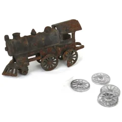 Lot of (1) Cast Iron Locomotive and (4) Wheels