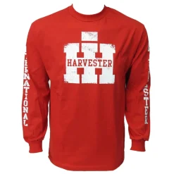 Men's Red College Distressed IH Logo Long Sleeve Tee Shirt