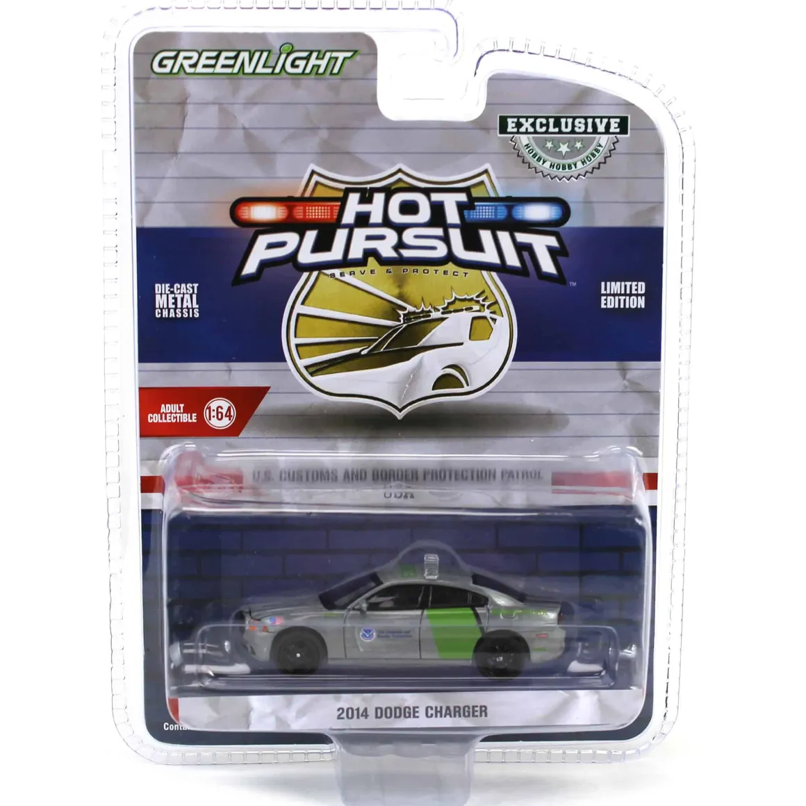 Raw Chase Unit ~ 1/64 2014 Dodge Charger, US Customs & Border Patrol, Hot Pursuit Special Edition