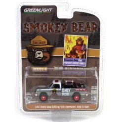 Raw Chase Unit ~ 1/64 1987 Dodge Ram D250 with Fire Equipment, Hose & Tank, Smokey Bear Series 4