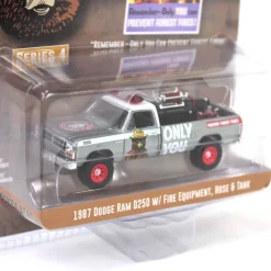 Raw Chase Unit ~ 1/64 1987 Dodge Ram D250 with Fire Equipment, Hose & Tank, Smokey Bear Series 4