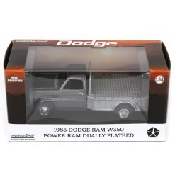 Raw Chase Unit ~ 1/64 1985 Dodge Ram W350 Dually Flatbed Pickup Truck, White with Silver Flatbed, Diecast Direct Exclusive