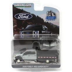 Raw Chase Unit ~ 1/64 2020 Ford F-450 XLT Super Duty Dually with V-Plow & Dump Bed, Oxford White, Town & Country Exclusive